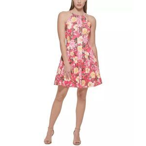Vince Camuto Women's Petite Floral Fit & Flare Dress - Bright Pink 6P